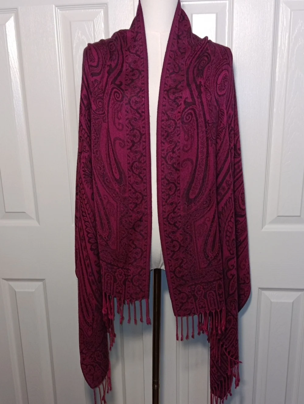 Burgundy Paisley Fringe Wrap Shawl